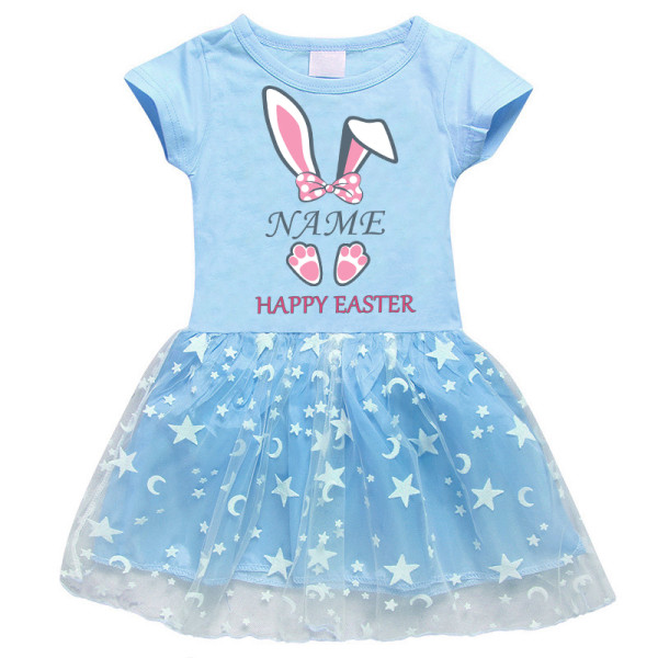Girls Yarn Skirt Happy Easter Name Custom Bunny Long And Short Sleeve Dress