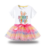 Girl Two Pieces Rainbow TuTu Happy Easter Bunny Vibes Princess Bubble Skirt