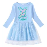Girls Yarn Skirt Happy Easter Elements Long And Short Sleeve Dress