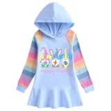 Girls Rainbow Happy Easter Gnomies Bunny Long And Short Sleeve Casual Skirt