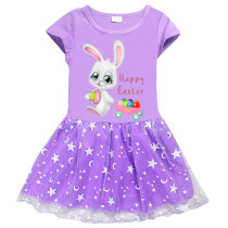 Girls Yarn Skirt Happy Easter Egg Bunny Princess Long And Short Sleeve Dress