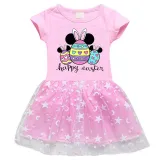 Girls Yarn Skirt Happy Easter Cartoon Mice Eggs Long And Short Sleeve Dress