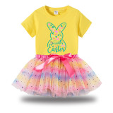 Girl Two Pieces Rainbow TuTu Happy Easter Elements Princess Bubble Skirt