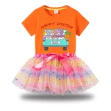 Girl Two Pieces Rainbow TuTu Happy Easter Gnomies Car Princess Bubble Skirt