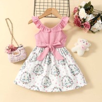 Toddler Girls Easter Holiday Bowknot Wreath Rabbit Floral Dress