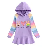 Girls Rainbow Happy Easter Peace Love Bunny Long And Short Sleeve Casual Skirt