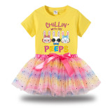 Girl Two Pieces Rainbow TuTu Happy Easter Chillin With My Peeps Gnomies Princess Bubble Skirt