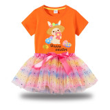 Girl Two Pieces Rainbow TuTu Happy Easter Egg Bunny Princess Bubble Skirt