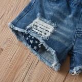 Baby Girls Independence Day Two Pieces National Flags Halter Tops and Denim Shorts Set