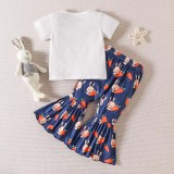 Toddler Girls Easter Holiday Clothing Two Pieces Rabbit Fly Sleeve T-shirts and Bunny Pants Set