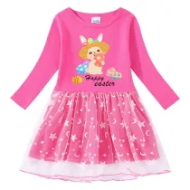 Girls Yarn Skirt Happy Easter Egg Bunny Long And Short Sleeve Dress