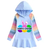 Girls Rainbow Happy Easter Bunny Ears Eggs Slogan Long And Short Sleeve Casual Skirt