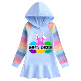 Girls Rainbow Happy Easter Bunny Ears Eggs Slogan Long And Short Sleeve Casual Skirt