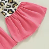 Baby Girls Happy Easter Two Pieces Leopard Rabbit Tops and Flared Pants Set
