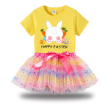 Girl Two Pieces Rainbow TuTu Happy Easter Carrot Egg Bunny Princess Bubble Skirt