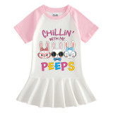 Girls Rainbow Happy Easter Chillin With My Peeps Gnomies Long And Short Sleeve Casual Skirt