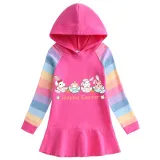 Girls Rainbow Happy Easter Egg Bunny Long And Short Sleeve Casual Skirt