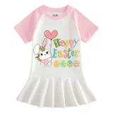 Girls Rainbow Happy Easter Bunny With Balloon Long And Short Sleeve Casual Skirt