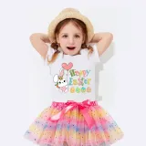 Girl Two Pieces Rainbow TuTu Happy Easter Bunny With Balloon Princess Bubble Skirt