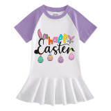 Girls Rainbow Happy Easter Eggs Long And Short Sleeve Casual Skirt