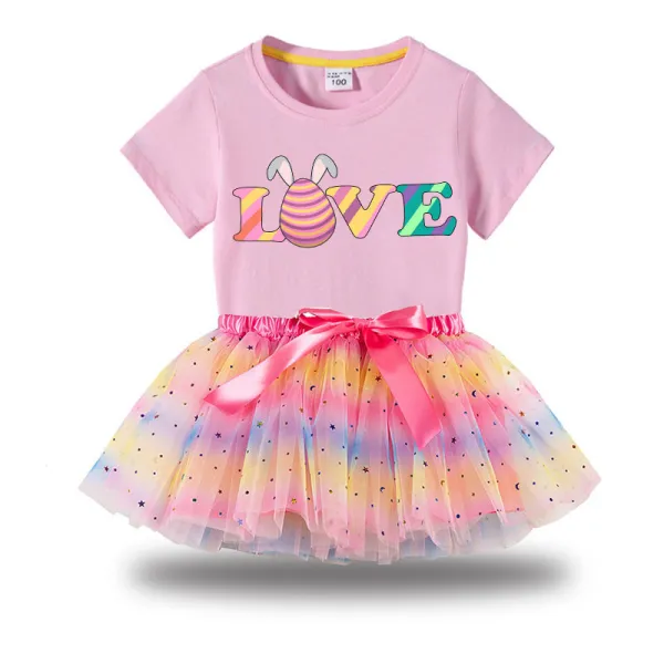 Girl Two Pieces Rainbow TuTu Happy Easter Egg Love Princess Bubble Skirt