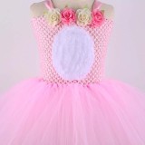 Toddler Girls Easter Cosplay 3 Pieces Mesh Lace Tutu Dress with Bunny Rabbit Hair Bands