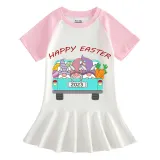 Girls Rainbow Happy Easter Gnomies Car Long And Short Sleeve Casual Skirt