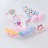 Baby Girls My First Easter 4 Pieces Short Sleeve Tutu Dress with Baby Socks and Headscarf