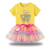 Girl Two Pieces Rainbow TuTu Happy Easter Bunny Vibes Princess Bubble Skirt