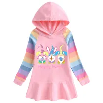 Girls Rainbow Happy Easter Gnomies Bunny Long And Short Sleeve Casual Skirt
