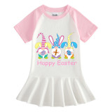 Girls Rainbow Happy Easter Gnomies Bunny Long And Short Sleeve Casual Skirt