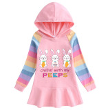 Girls Rainbow Happy Easter Chillin With My Peeps Bunny Long And Short Sleeve Casual Skirt