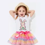 Girl Two Pieces Rainbow TuTu Happy Easter Bunny Flower Butterfly Princess Bubble Skirt