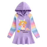Girls Rainbow Happy Easter Egg Bunny Long And Short Sleeve Casual Skirt