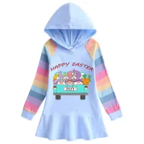 Girls Rainbow Happy Easter Gnomies Car Long And Short Sleeve Casual Skirt