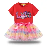 Girl Two Pieces Rainbow TuTu Happy Easter Bunny Love Princess Bubble Skirt