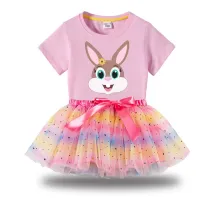 Girl Two Pieces Rainbow TuTu Happy Easter Cute Bunny Princess Bubble Skirt