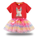 Girl Two Pieces Rainbow TuTu Happy Easter Bunny Eggs Princess Bubble Skirt