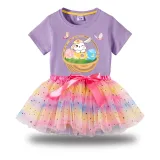 Girl Two Pieces Rainbow TuTu Happy Easter Basket Bunny Flower Butterfly Princess Bubble Skirt