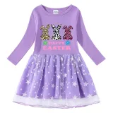 Girls Yarn Skirt Happy Easter Rabbits Long And Short Sleeve Dress