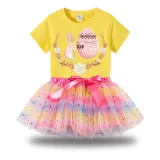 Girl Two Pieces Rainbow TuTu Happy Easter Bunny Flower Egg Princess Bubble Skirt