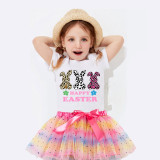 Girl Two Pieces Rainbow TuTu Happy Easter Rabbits Princess Bubble Skirt