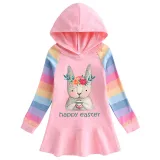 Girls Rainbow Happy Easter Bunny Eggs Long And Short Sleeve Casual Skirt