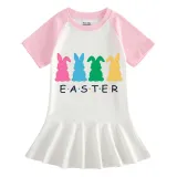 Girls Rainbow Happy Easter Rabbits Long And Short Sleeve Casual Skirt
