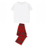 Christmas Matching Family Pajamas White Tops Red Plaid Pants Personalized Custom Design Christmas Pajamas Set With Dog Cloth