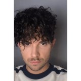 Men's Black Curly Macho Wig With Bangs