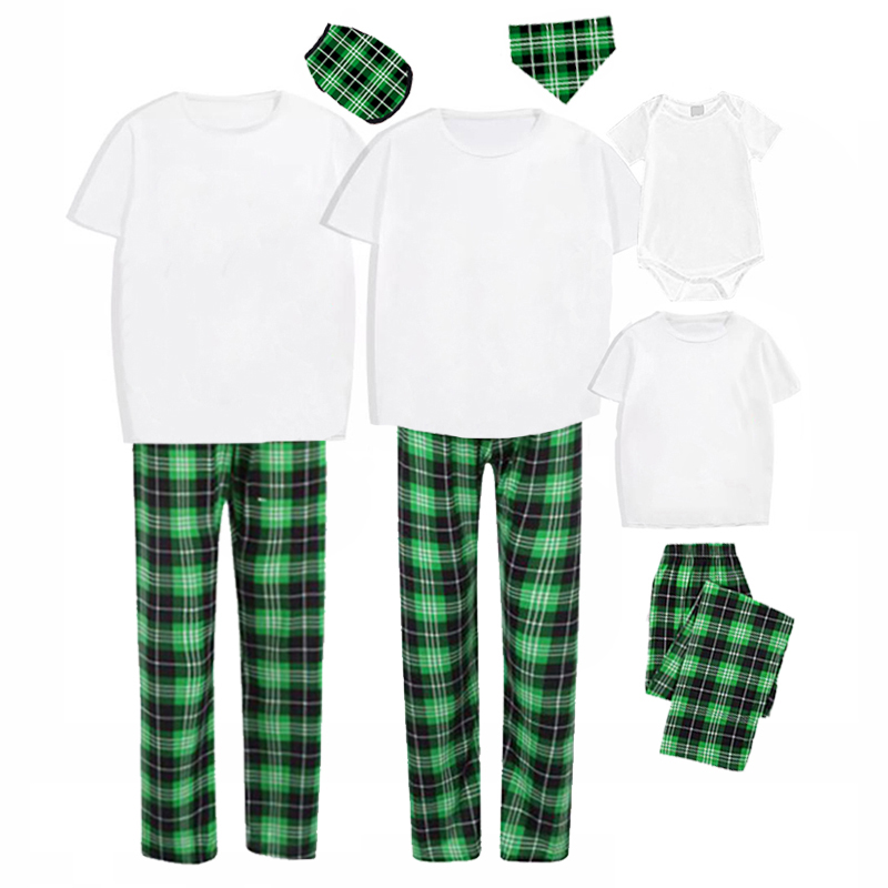 Christmas Matching Family Pajamas White Tops Green Plaid Pants Personalized Custom Design Christmas Pajamas Set With Dog Cloth