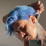 Men's Short Blue Wig Parting Wig With Bangs