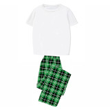 Christmas Matching Family Pajamas White Tops Green Plaid Pants Personalized Custom Design Christmas Pajamas Set With Dog Cloth