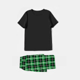 Christmas Matching Family Pajamas Black Short Sleeve Tops Green Plaid Pants Personalized Custom Design Christmas Pajamas Set With Dog Cloth